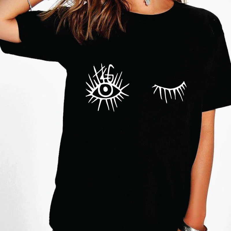 

Srivb Eyelash Korean Fashion Tee Shirt Femme Tumblr Plus Size Cotton Print Women T Shirt Tops New Hipster Graphic T Shirt Women