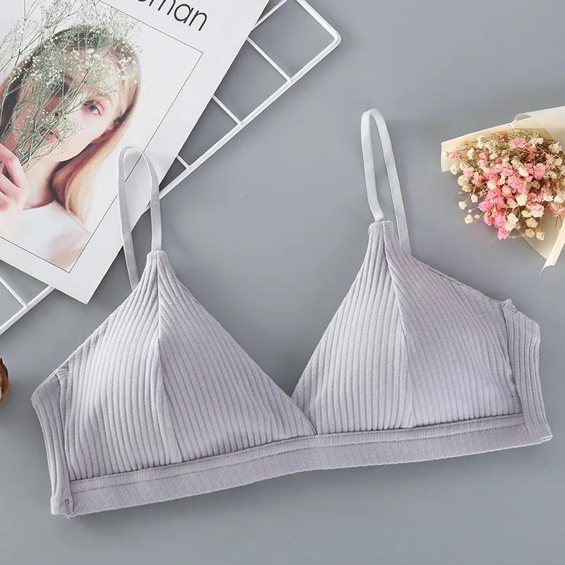 2019 striped cotton double-breasted girl underwear bra vertical thread wrapped chest bottom without rim underwear strap cotton 2019 striped cotton double-breasted girl underwear bra vertical thread wrapped chest bottom without rim underwear strap cotton