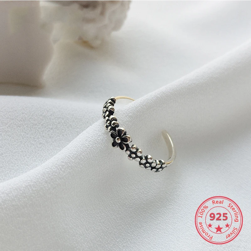 

Factory Price 100% 925 Silver Vintage Ring Fashion Concise Delicate Retro Blossom Open Ring Fine Jewelry for Female