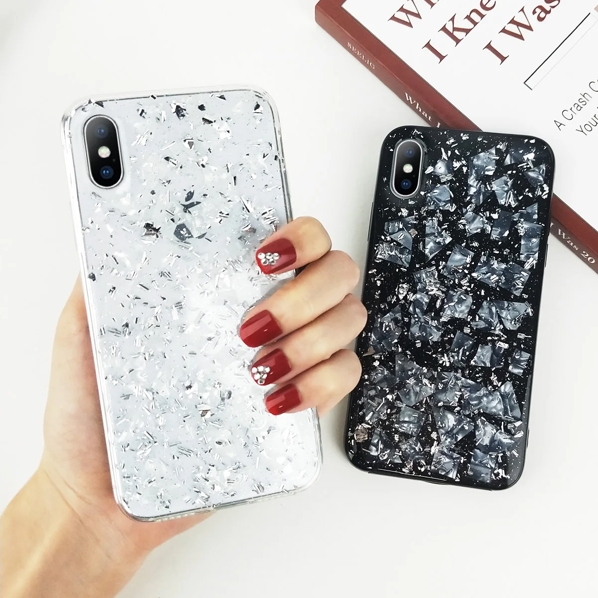 

KJOEW Soft Case For iPhone X XS XR MAX 6 6S 7 8 Plus Shell Pattern Back Cover Silver Foil Luxury Funda Simple Transparent Coque