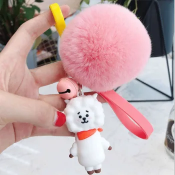 

Cute Rabbit Fur Fluffy Pompom Ball Handbag Car Pendant Charm Key Chain Keyring