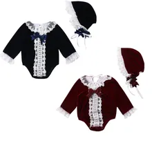 Изысканная одежда для девочек, Кружевное боди с длинными рукавами для новорожденных девочек, комбинезон, шапочка, комплект одежды, костюм для подвижных игр