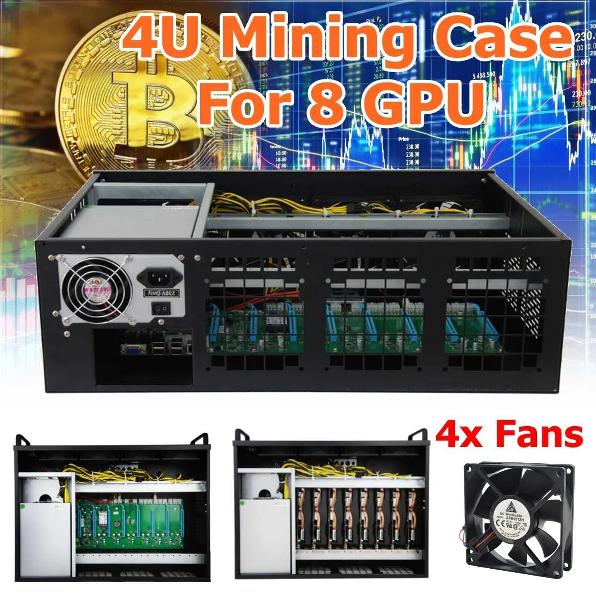 

Open Air Mining Rack Frame Rig Case Box 4U For 8 GPU Ethereum ETH/ZEC/Bitcoin with 4 Fan