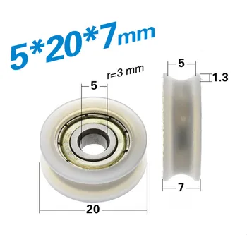 

[U0520-7]Free Shipping 10pcs PA66 coated 625zz inner 5mm roller 5*20*7 u groove window minisize bearing roller