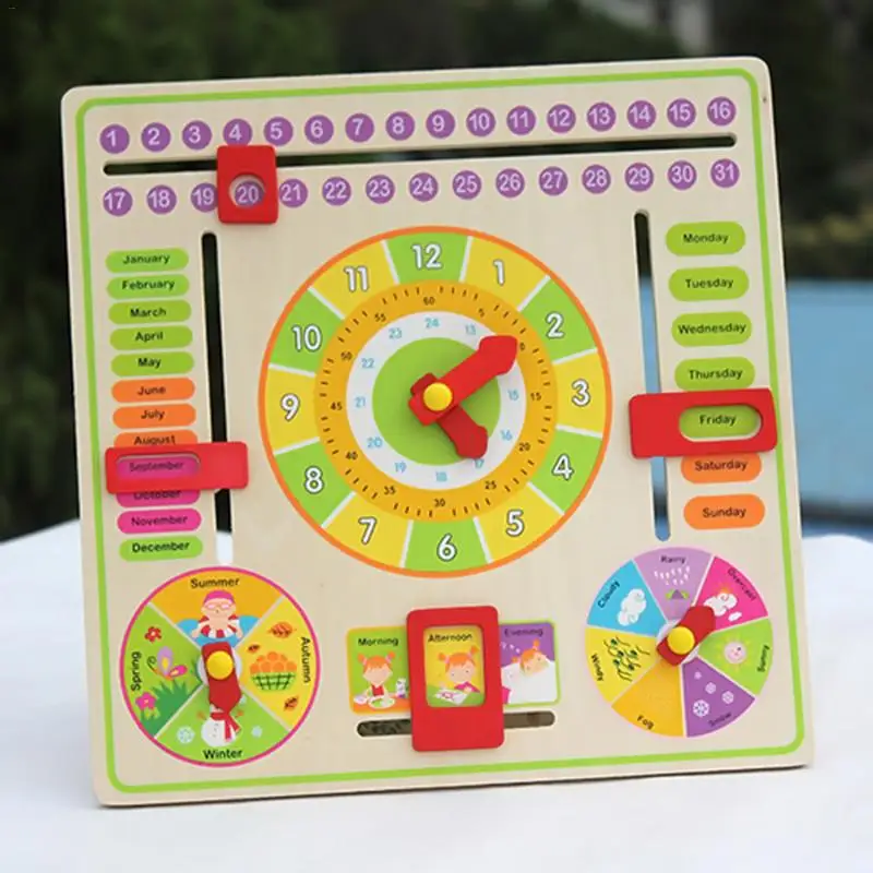 Magnetic Calendar Multifunctional Clock Wooden Animal Educational Blocks Toy With Weather Month Week Season Cognition | Игрушки и хобби