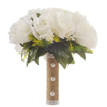 

Artificial White Flower Bouquet Wedding Bouquet Handmade Leaves Pearl Flowers Bridesmaid Wedding Bouquets