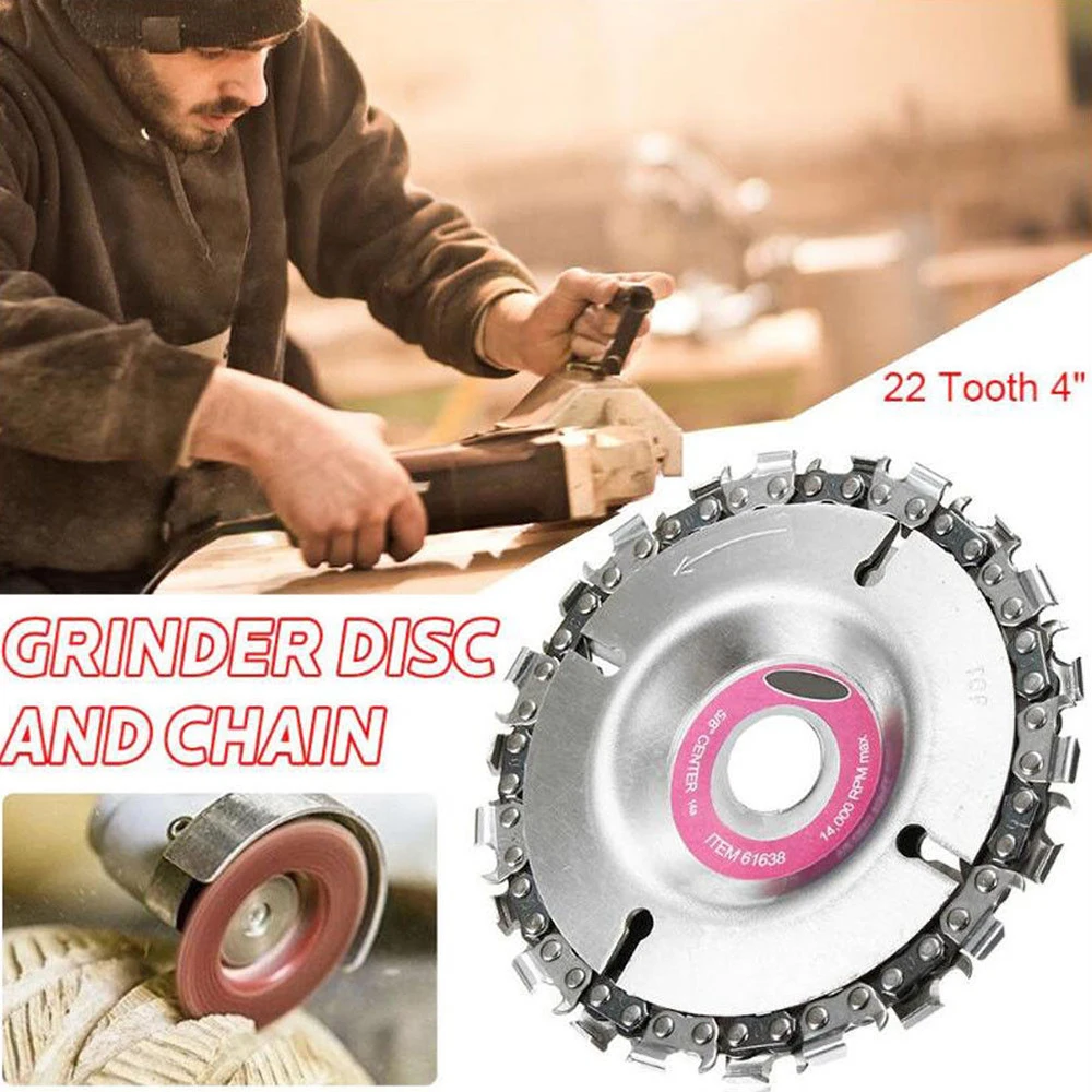 

4 Inch Grinder Chain Disc Sculpting Tool 22 Tooth Cut Steel Chain Wood Carving Disc For 100/115 Angle Grinder Abrasive Durable