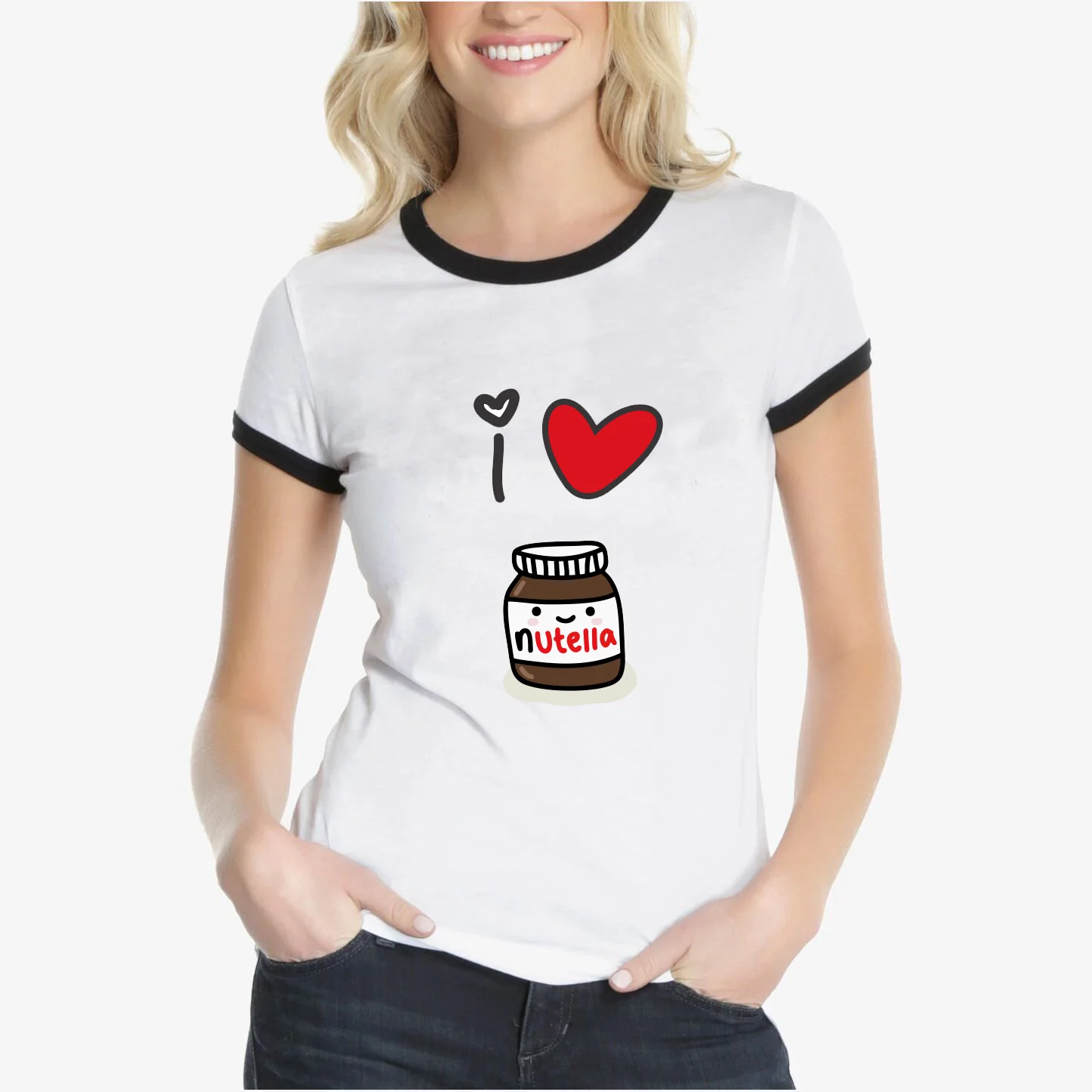 Женская футболка nutella Love Новое поступление летняя белая Молодежная Футболка с