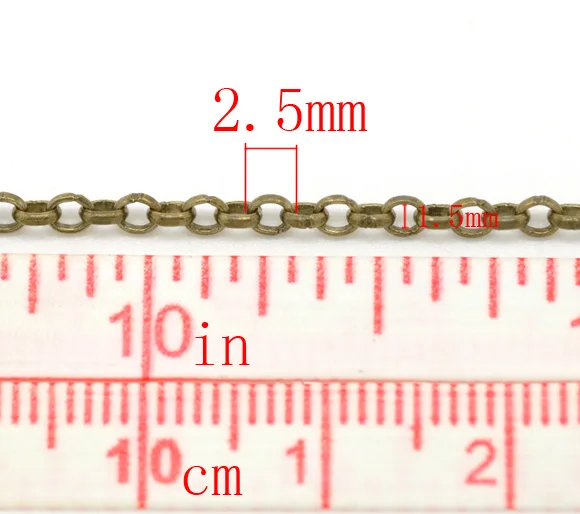 Милые античные бронзовые звенья-припаянные цепи 2,5x0,5 мм 10 м, продается в партии 1 шт.(B15070