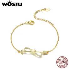 WOSTU корейская мода, 925 пробы, серебряный, золотой цвет, браслеты с бантиком для женщин, браслеты на свадьбу, серебро 925, ювелирное изделие, подарок CQB126