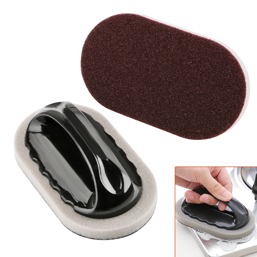 

Kitchen Clean Tools Bath Tiles Sponge with Handle Diamond Sand Strong Decontamination Bowl Pot Brush Magic Sponge