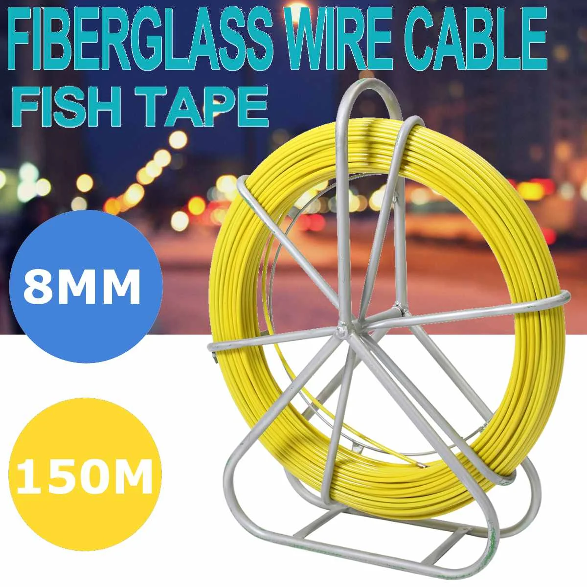 Buy  8mm 150M Fiberglass Wire Cable Running Rod Snake Fish Rodder Puller Flexi Lead Electric Fiberglass 