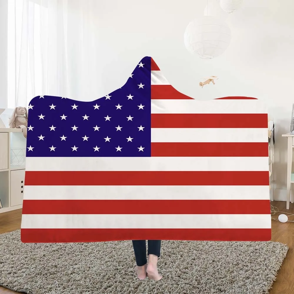 

Hooded Blankets Magic Hat Blanket Thick Double-layer Plush 3d Digital Printing National Flag Series
