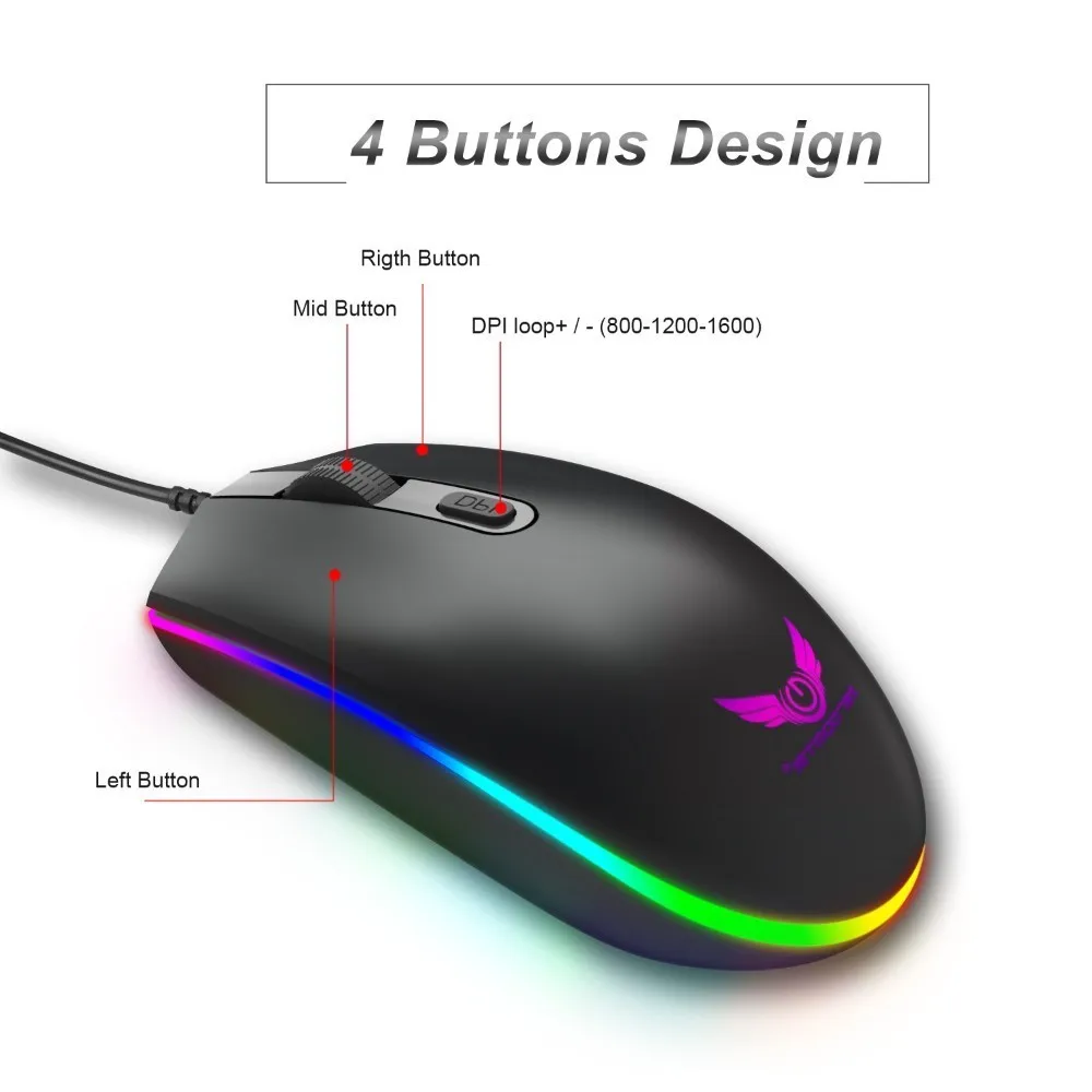 Оптическая Проводная игровая мышь USB 1600 dpi Мини мыши RGB красочные огни проводная мышь для ноутбука ПК компьютер Бизнес Офис геймер