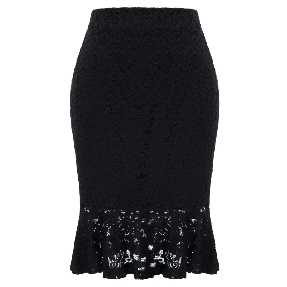 

GK Women Vintage Retro Floral Lace skirts pure color sexy party wedding Hips-Wrapped Bodycon Pencil Mermaid knee Skirt lady