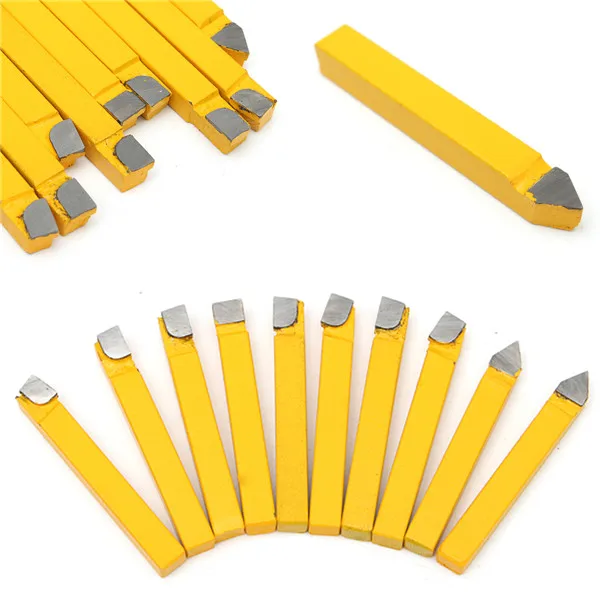 

10pcs C2 Grade Carbide Lathe Tip Turning Tool Cutter Tool Bit 1/4" Shank Metal Milling Cutter Cutting Set CNC Tool Yellow