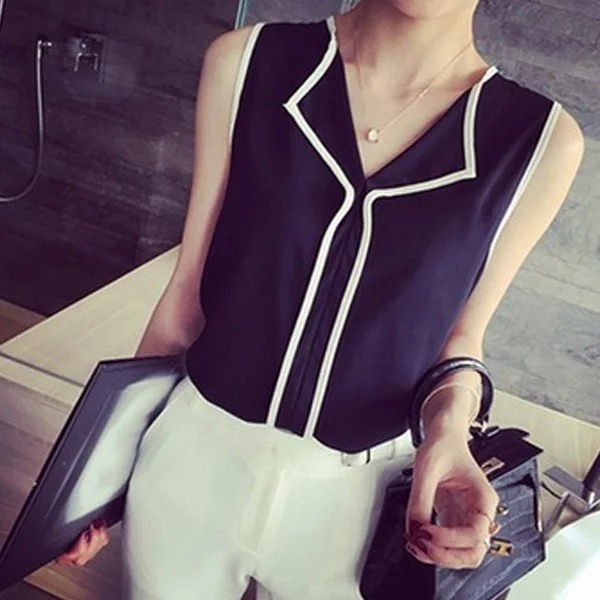 

Fashion Fashion Women T-shirt V Collar Sleeveless Chiffon Tops Elegant Office Lady Vests Casual WaistCoat HSJ88