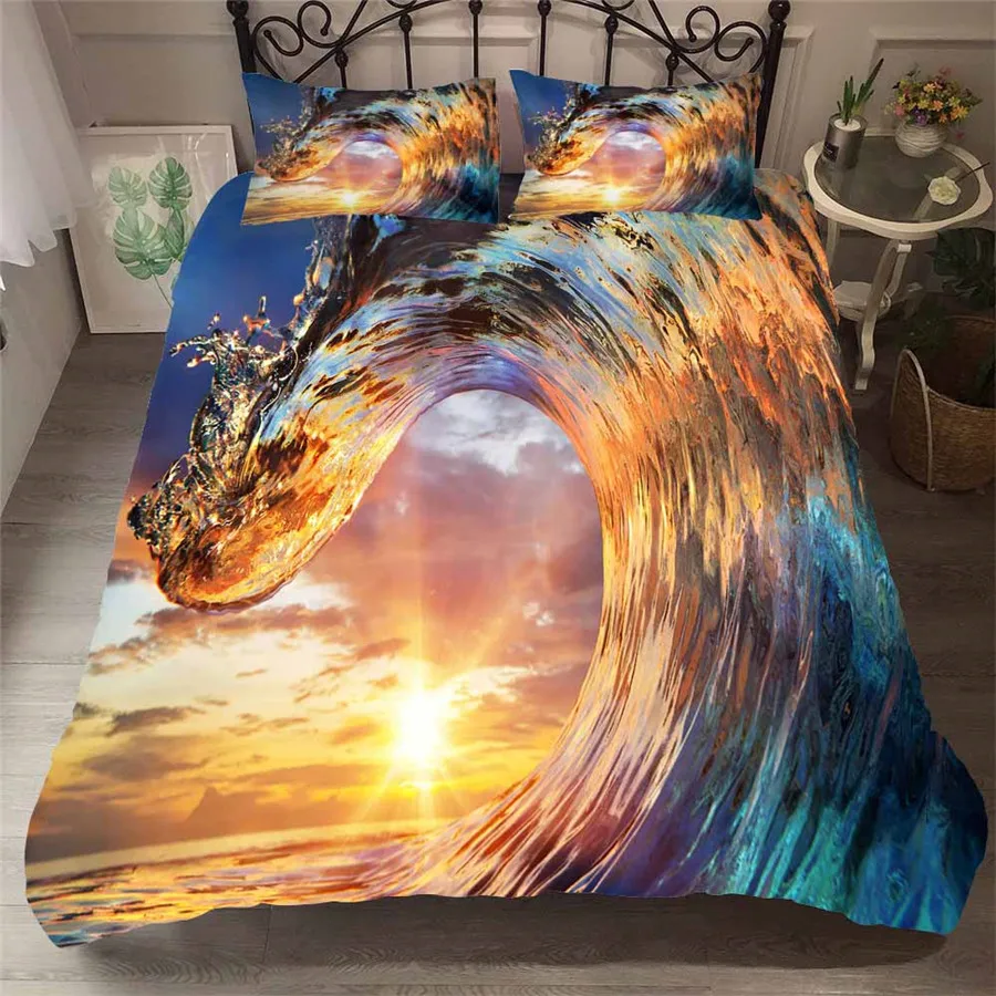 

Bedding Set 3D Printed Duvet Cover Bed Set Sea Wave Tree Home Textiles for Adults Lifelike Bedclothes with Pillowcase #HL15