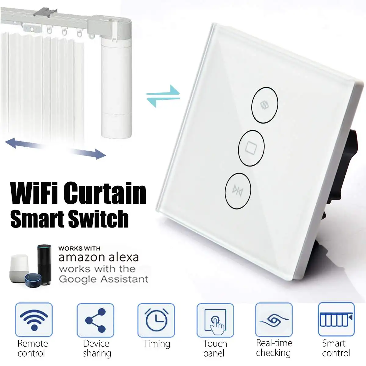 

EU US 10A WiFi Smart Shutters Control Touchs Panels Blinds Curtain Wall Switch App Socket Switch Works with Alexa Google Home