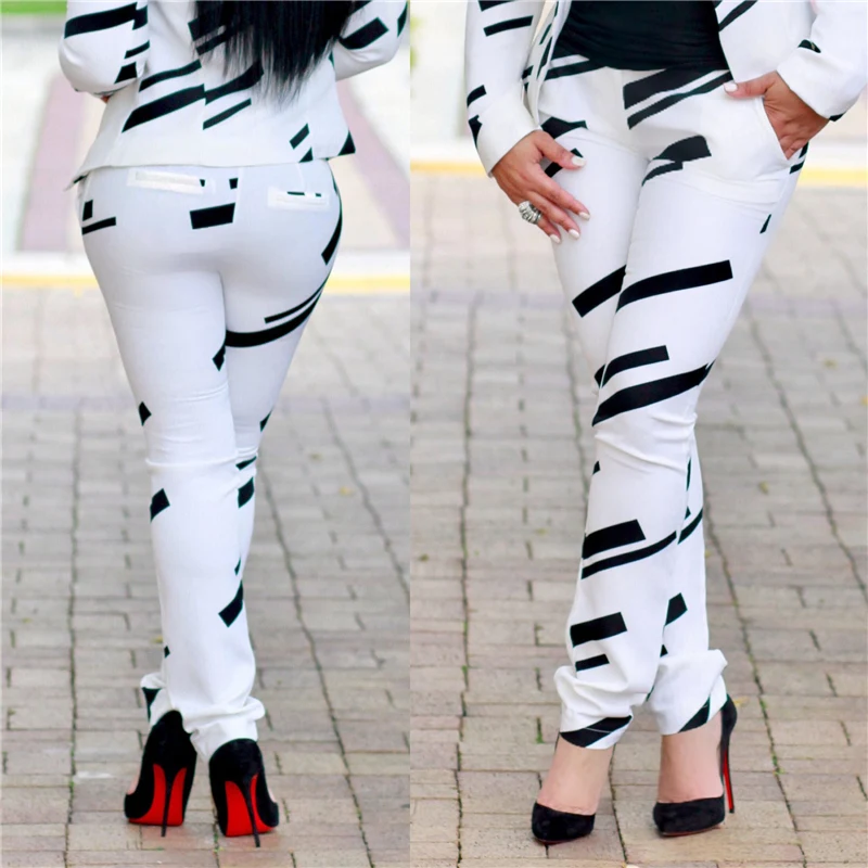 Women Fashion White and Black Pant Suits 2019 Autumn Winter Office Lady Business Formal Party Matching