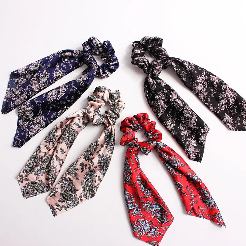 

Fashion 1pc Floral Print Scrunchie Women Hair Scarf Elastic Bohemian Hairband Bow Hair Rubber Ropes Girls Hair Ties Accessories