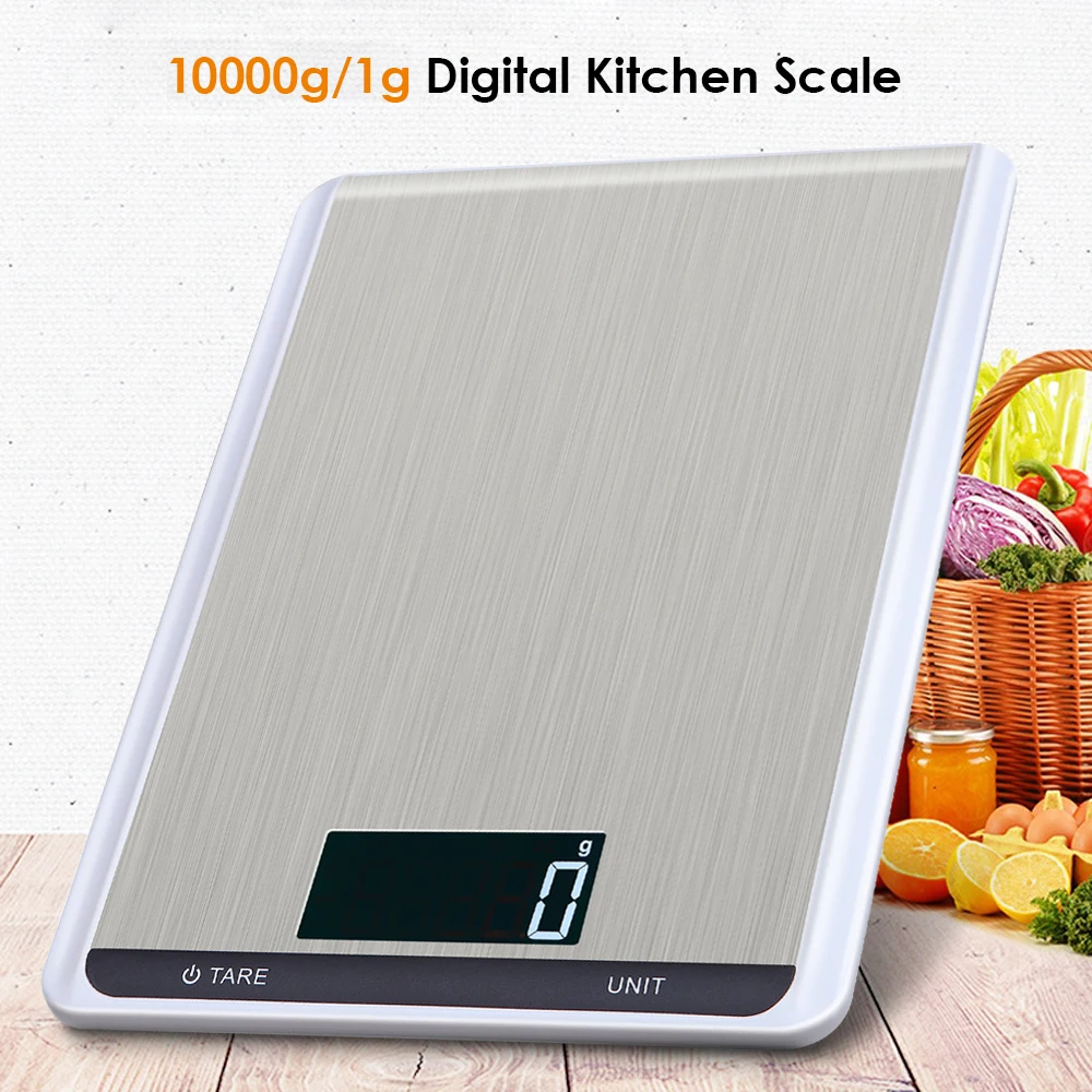 

Digital LCD Stainless Steel Kitchen Scale 10KG/5KG Food Weighing Scale 1 gram with Touch Key Tare Auto-off Function Food Balance