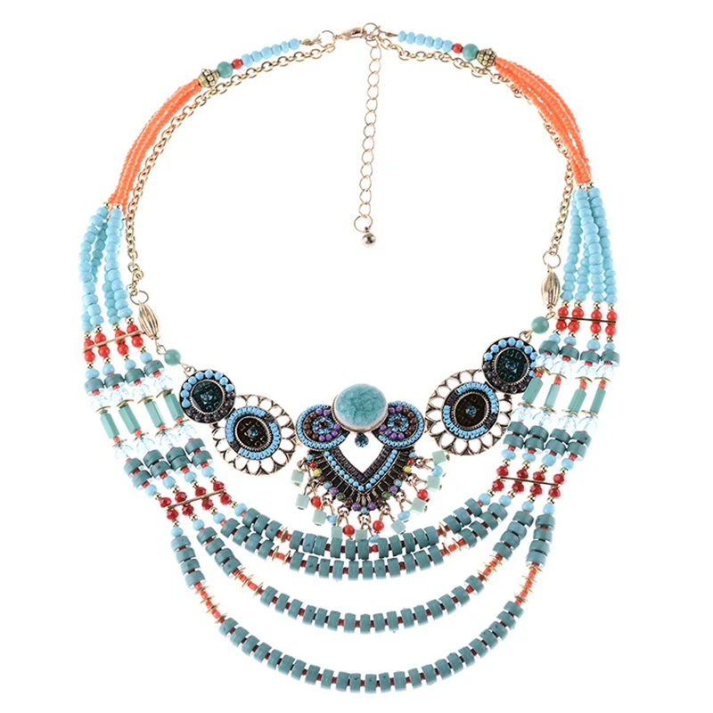 

Fashion Big Beads Collar Choker Necklace Pendants Boho Multilayer Maxi Statement Necklace Women Jewelry