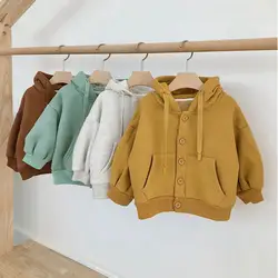2018 Новое поступление, одежда для маленьких девочек, пальто для мальчиков, зеленая, хаки, однотонная куртка с капюшоном и воротником, зимняя