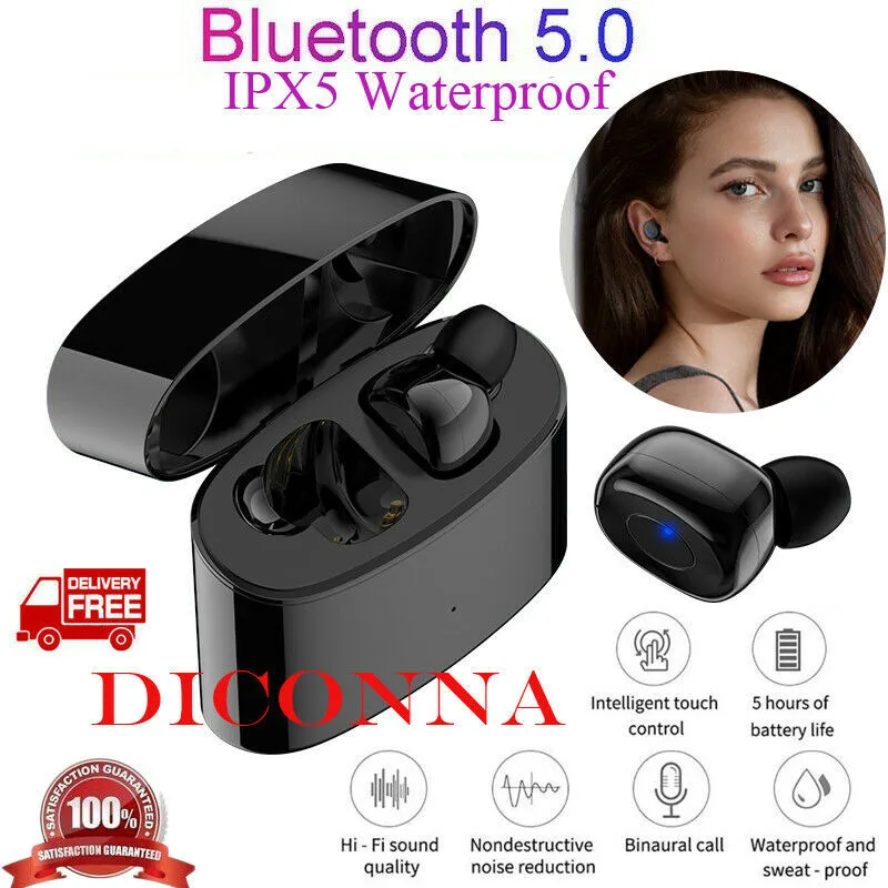

UK Compact and portable Running Wireless Bluetooth 5.0 Earbuds Headset TWS Waterproof IPX5 In-Ear Earphones