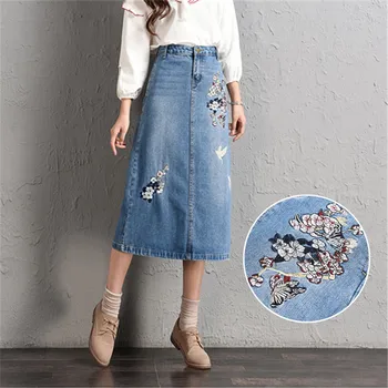 

New Pattern Blue Ma'am Half-body Longuette Embroidery Cowboy Skirt