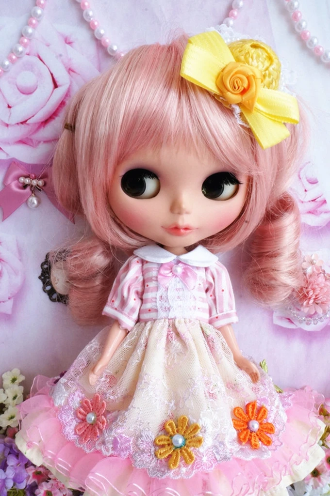 

[wamami] 92# Beautiful Handmade Lolita Pink Dress, Bow Takara Blyth Pullip Doll