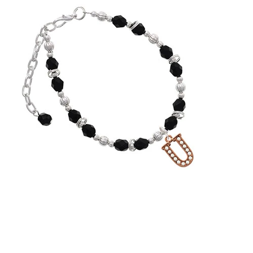 Rose Goldtone Crystal Initial - U Black Beaded Bracelet |