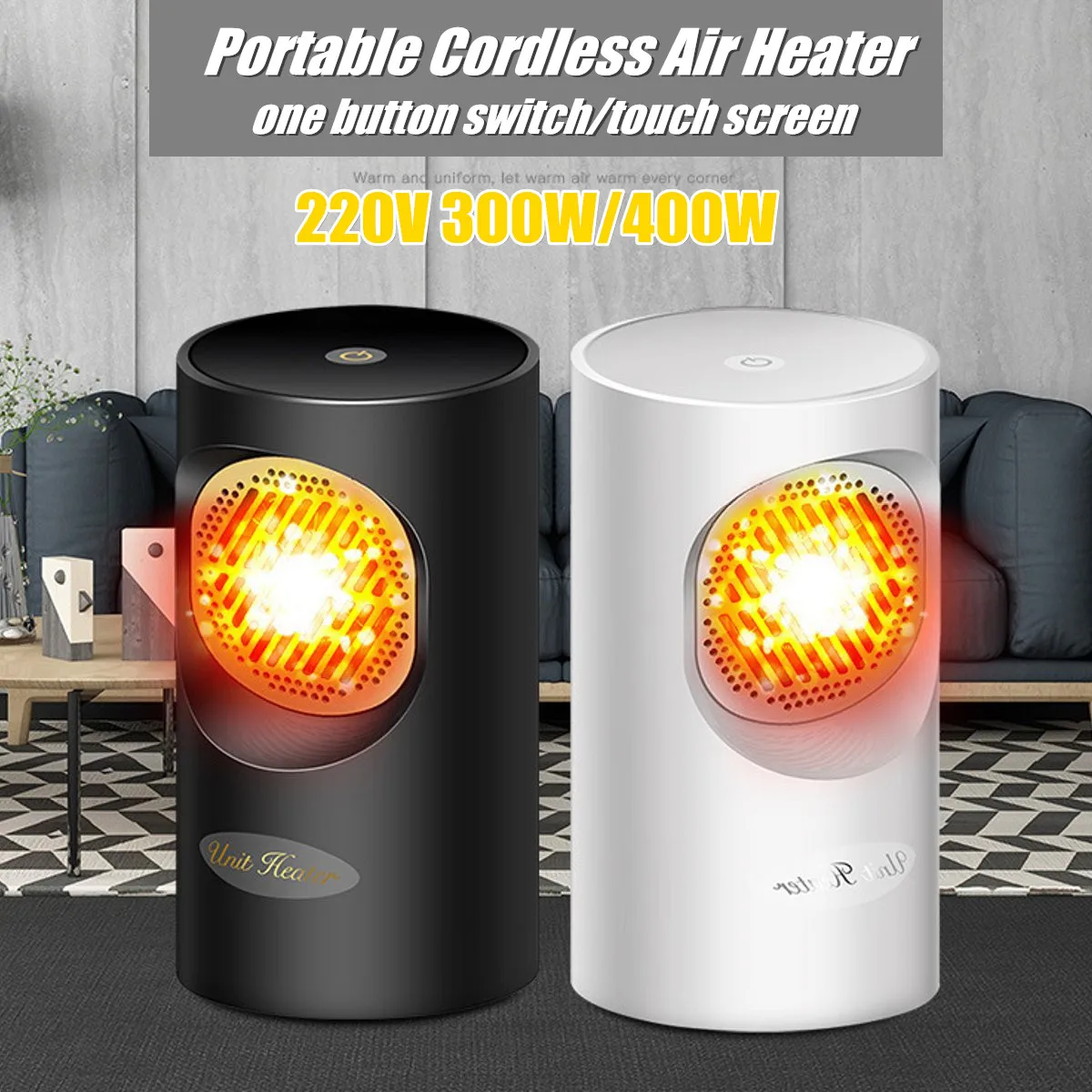 

220V 300/400W Portable Cordless Electric Heater Air Heater 2S Rapid Fever Black/White Cold/Warm Home Heating Overheating protect