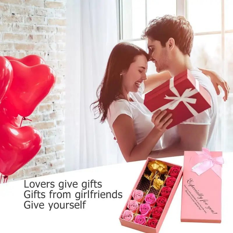 

12pcs/Box Rose Flowers Creative Bath Body Petal Scented Artificial Soap Flower with 24k Gold Foil Plated Rose Valentine Day Gift