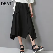 [DEAT] Новинка, осенне-зимняя черная юбка с высокой эластичной талией и неровной строчкой, женская модная юбка, JO13