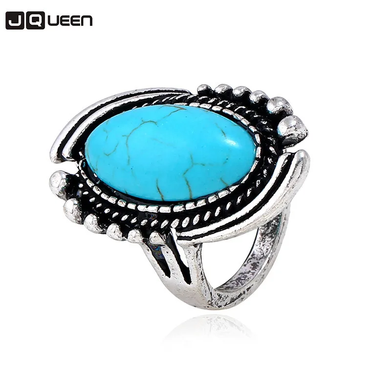 

Vintage Antique Natural Stone Ring Fashion Jewelry Blue turquoises Sea Opal Finger Ring For Women Wedding Anniversary Rings 6-10