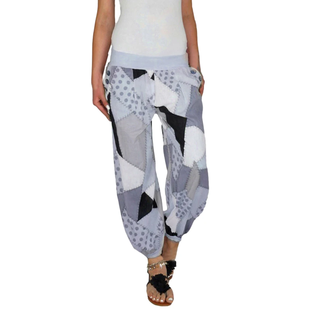 New Women Casual Print Patchwork Pants Wide Leg Pants Loose Pocket Button Harem Pants Autumn Fashion High Waist Boho Elastic W New Women Casual Print Patchwork Pants Wide Leg Pants Loose Pocket Button Harem Pants Autumn Fashion High Waist Boho Elastic W
