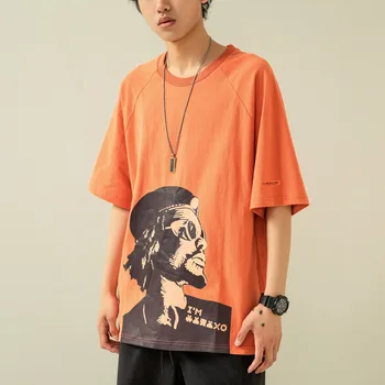 

2019 Summer Men's Fashion Trend Character Printing Tshirt Short Sleeve T Shirt Loose 4 Color High-grade Fabric T-shirt M-2XL