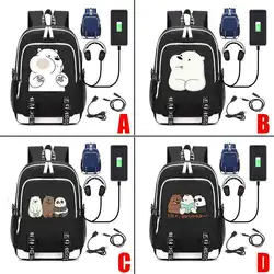 Горячая аниме мы вся правда о медведях рюкзак с usb-портом школьные сумка рюкзак унисекс с рисунком Плечи дорожная сумка для ноутбука подарок