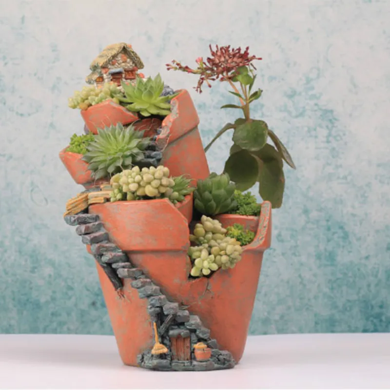 1pc Set Resin Flower Pot For Succulent Plants Idyllic Pastoral