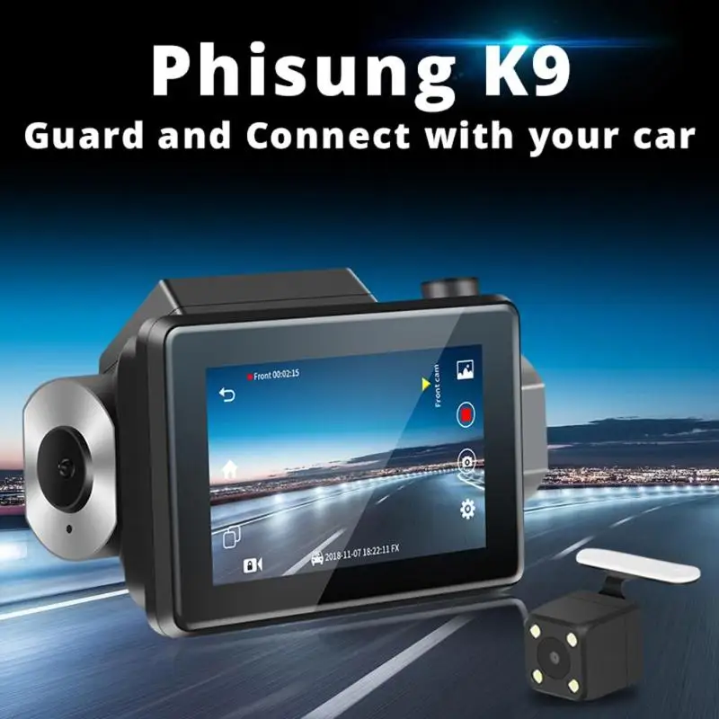 Phisung K9 Android5.0 Car DVR Camera GPS 3G WIFI Dual Lens WDR Dash Cam Recorder