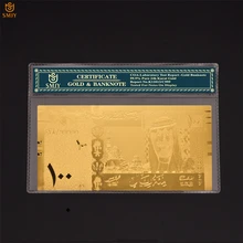 Arabia Saudita recuerdo oro billete de papel 100 Riyal billetes de oro dinero de papel con COA marco