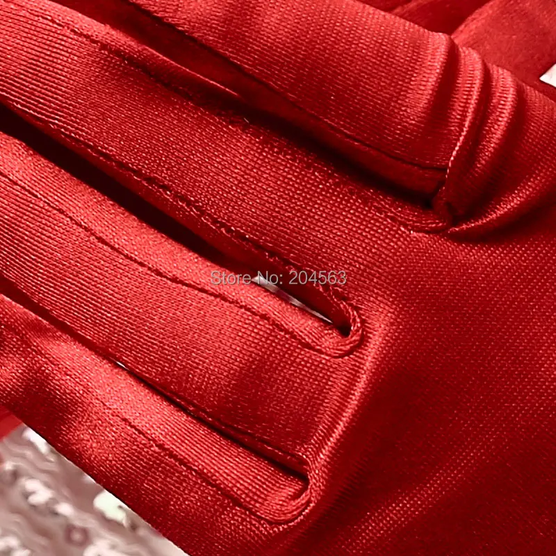 Короткие Свадебные Вечерние перчатки на палец красные атласные свадебные перчатки с бантом