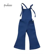 Pudcoco/ брендовый джинсовый комбинезон на лямках для маленьких девочек, брюки-клеш, Однотонная синяя одежда