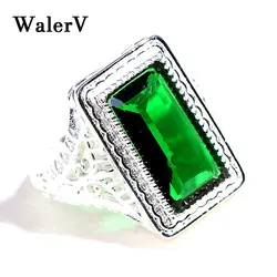 WalerV новый для женщин мужчин модные украшения кольца для Свадебная вечеринка Пром Лондон синий зеленый кубический циркон 925 серебрян