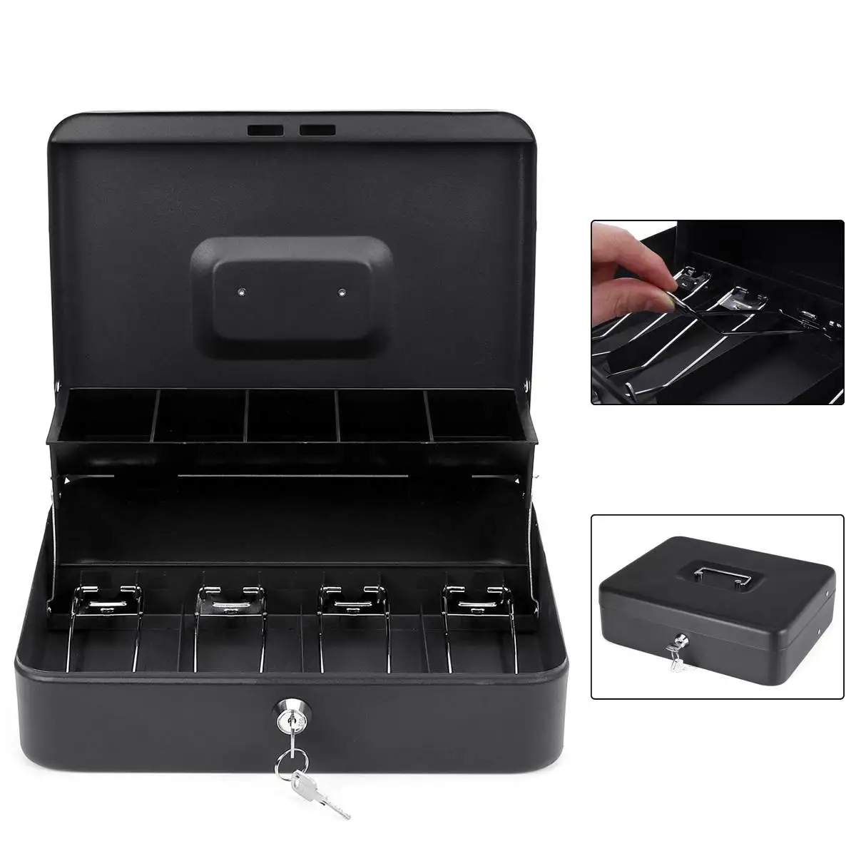 

12 Inch Metal Piggy Bank Key Lock Petty Coin Cash Money Box Pot Lockable Cash Box Deposit Security Cashier Drawer Storage
