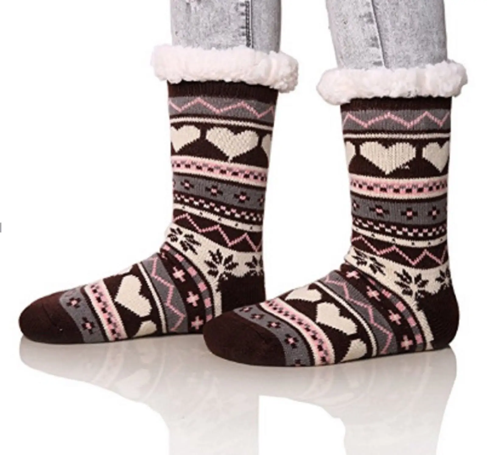 Winter Women Keep Warm Socks Velvet Fleece Striped Printed Sleep Socks