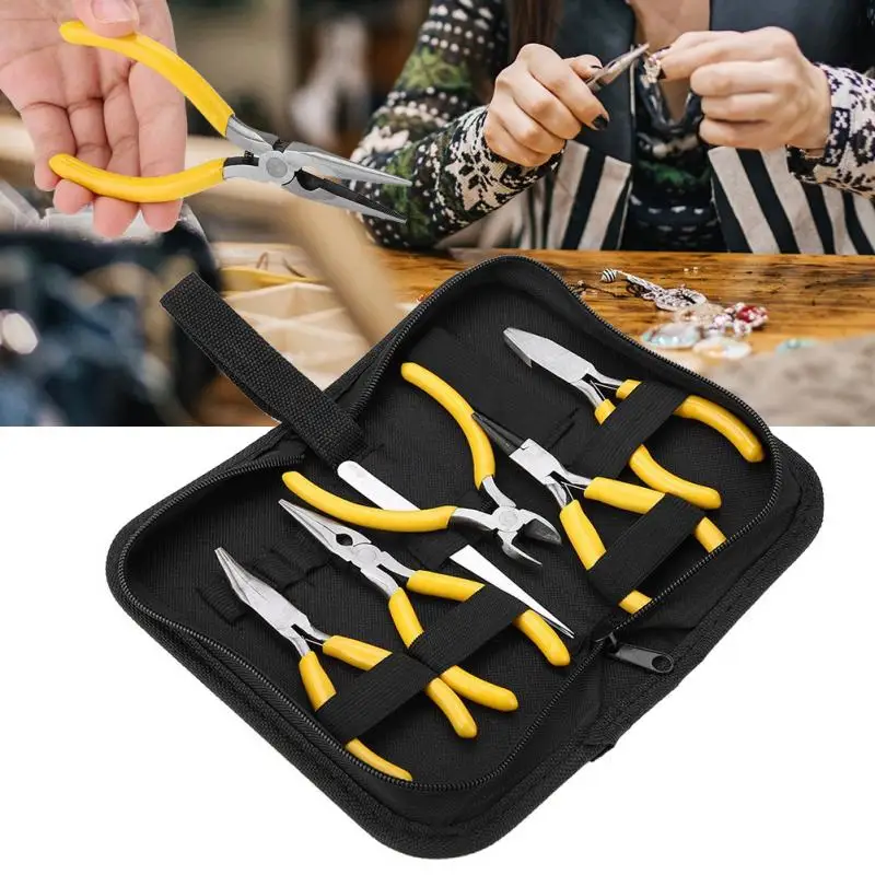 

5pcs Professional Jewelry Pliers Tools Kit for Handcraft Beadwork Repair Round Bent Nose Beading Jewelry Making DIY Tools