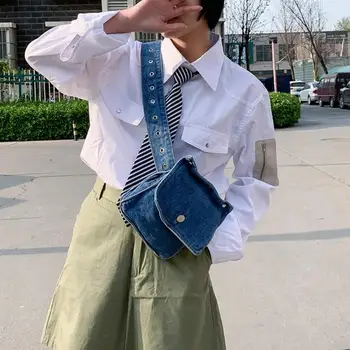 

New Teenager Girls Casual Denim Shoulder Waist Bags Vintage Women Fashion Belt Small Chest Crossbody Shoulder Handbag