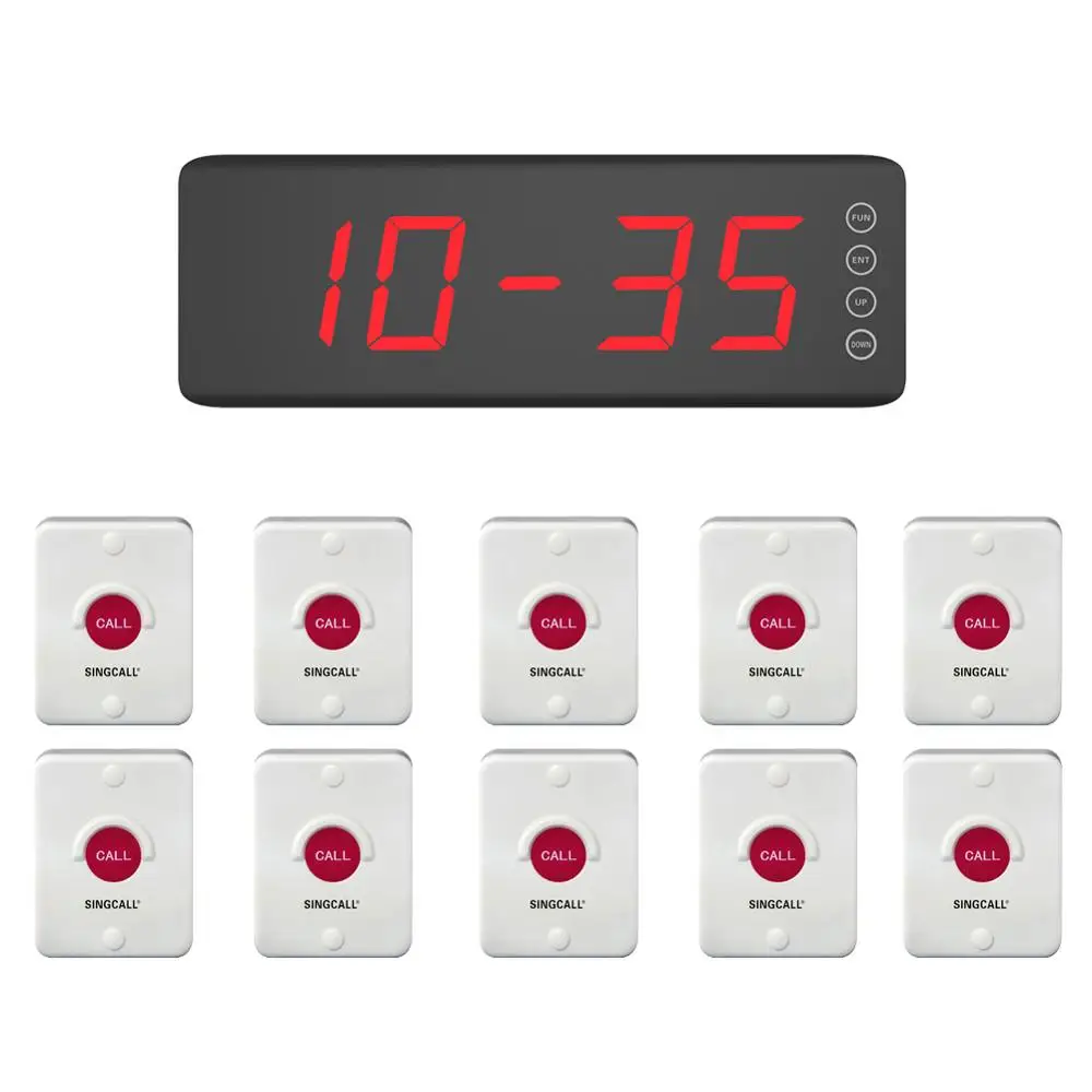 

SINGCALL Wireless hotel service system, waterproof, dustproof, put in the bathroom or outdoor 10 pagers,1 screen receiver